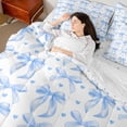 thumbnail image 4 of jejeloiu Kawaii Bowtie Ribbon 7-Piece Bedding Comforter Set,Blue Cute Loves King Bedding Sets For Girls Teens Reversible, 4 of 8