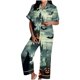 thumbnail image 2 of Pijama de manga corta con cuello vuelto para mujer, con bolsillos y estampado de Halloween, cintura elástica, de poliéster, 2 of 5