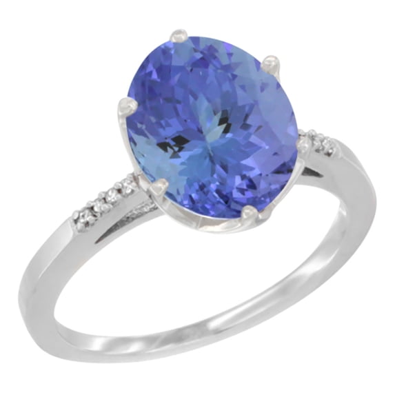10K White Gold Natural Tanzanite Engagement Ring 10x8 mm Oval, size 9