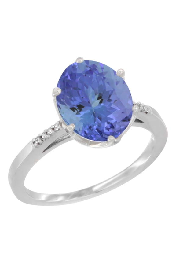 10K White Gold Natural Tanzanite Engagement Ring 10x8 mm Oval, size 7