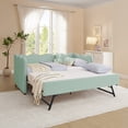 thumbnail image 5 of avobird Cozy Gingham Daybed with Trundle Twin Size Sofa Bed for Living Room, Sleeper Sofa with USB Port and Adorable Wave Shaped, Linen Fabric, Cyan, 5 of 6