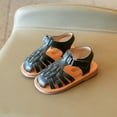 thumbnail image 3 of Bixock Toddler Girls Sandals Summer Solid Color Woven Hollow Closed Toe Soft Sole Non Breathable Princess Toddler Sandals Outdoor Beach Shoes, 3 of 7