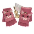 thumbnail image 2 of Guantes de escritura tejidos con dibujos animados para niños y niñas, cálidos, anticongelantes, de invierno, con funda abatible de medio dedo, para niños grandes y estudiantes, 2 of 6