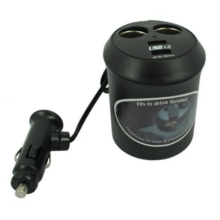 Nokia Outlet - Car Cup Holder Socket Splitter 2-Port Charger Adapter Two USB Ports Black Multi Power Outlet Compatible With Nokia 3.1 Plus - Samsung Galaxy S10e S10+ S10 Halo