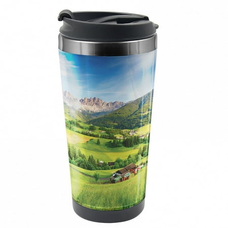 

Nature Travel Mug Alps in the Spring Steel Thermal Cup 16 oz by Ambesonne
