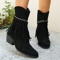 thumbnail image 5 of Juebong Women Suede Tassel Ankle Boots Fashion Round Toe Side Zipper Slip-On Flat Mocassion Ankle Boot Cowgirl Boots 2025 Black,38, 5 of 8
