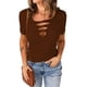 thumbnail image 3 of Bienvenido Camiseta de verano de manga corta con cuello en V recortada para mujer Camiseta informal ajustada para la vida diaria Ropa de oficina Marrón L, 3 of 8