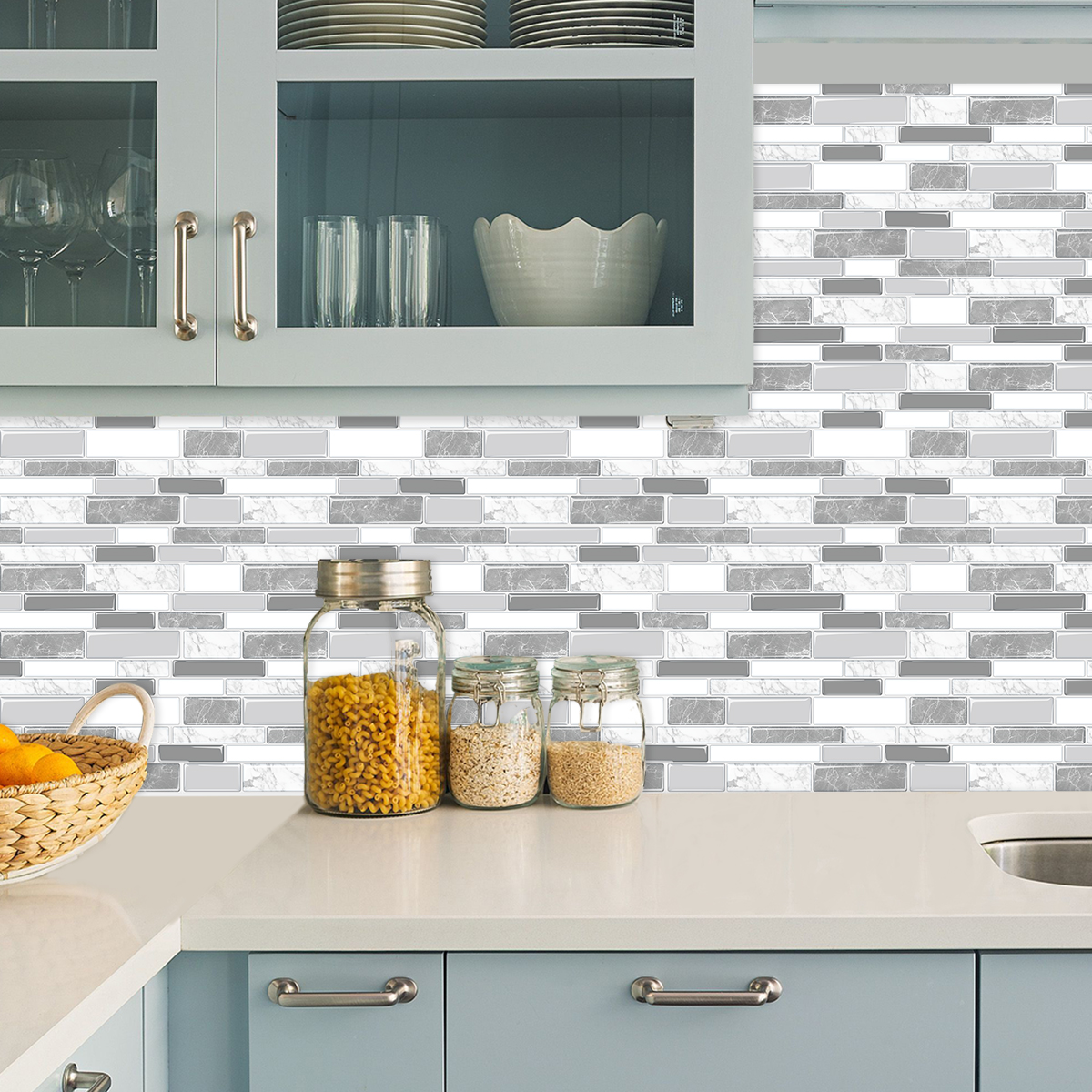 STICKGOO Grey Marble Peel and Stick Backsplash Tile for Kitchen and Bathroom(10 Pcs)