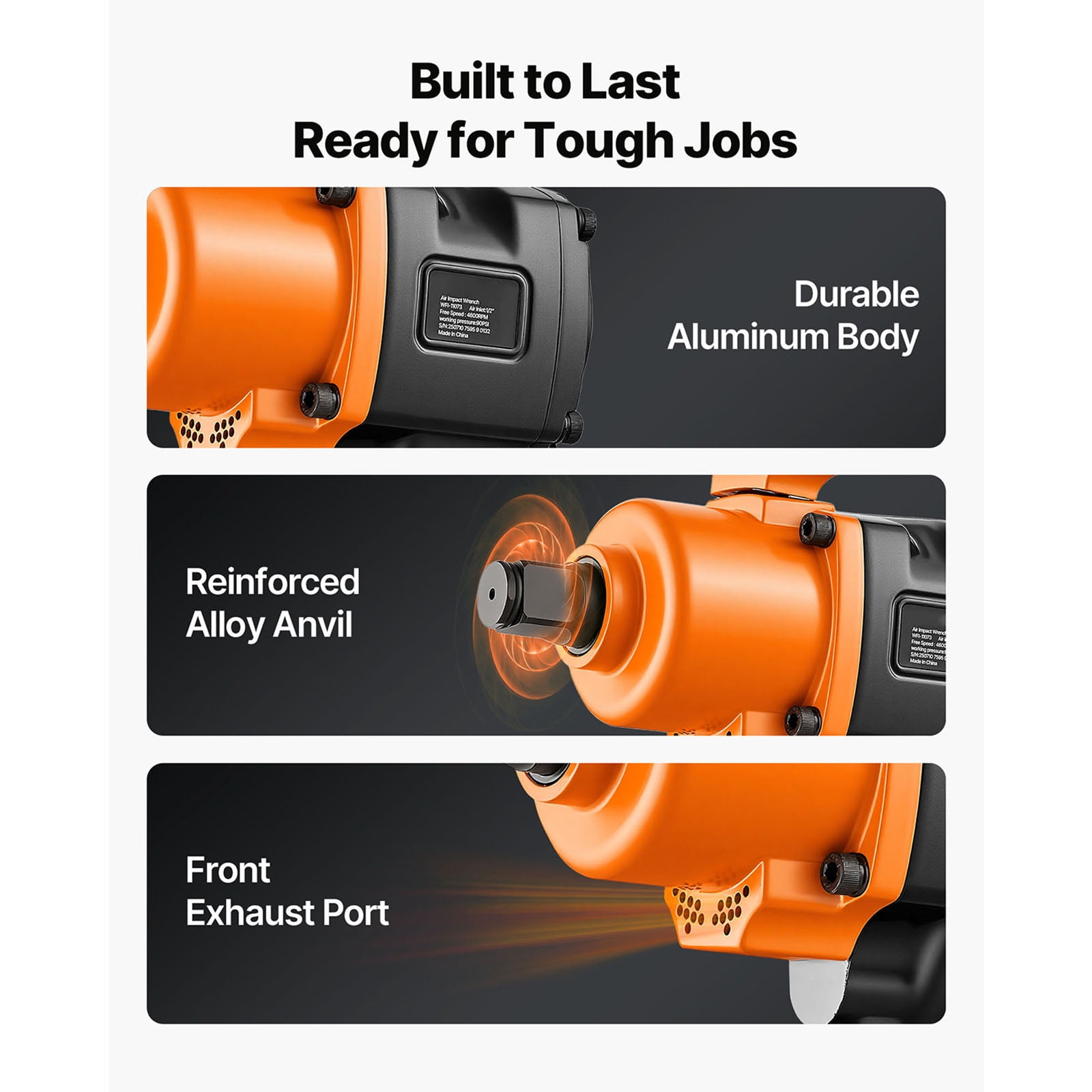 KFFKFF 1-Inch Pneumatic Impact Wrench, Twin Hammer Mechanism, Delivers Up to 1200 ft-lbs Reverse Torque, 4600RPM with 6 Adjustable Speeds for Heavy-Duty Automotive Repairs and Maintenance