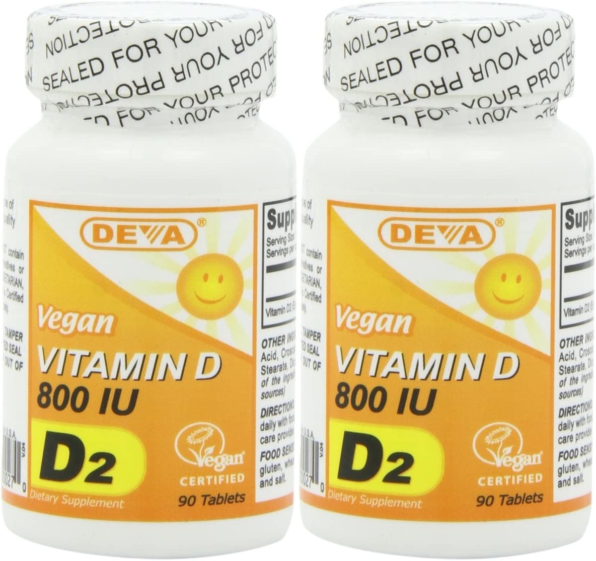 (2 Pack)Deva Nutrition Vegan Vitamin D2 800 IU 90 Tablets