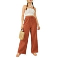thumbnail image 2 of Women's Pants Casual Elastic High Waisted Wide Leg Pants Rust Brown XS Palazzo Pants with Pockets, 2 of 5