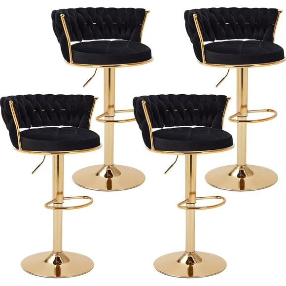 Juego de taburetes de bar VECELO con altura ajustable de 4 pulgadas, color negro