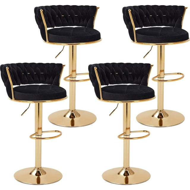 Juego de taburetes de bar VECELO con altura ajustable de 4 pulgadas, color negro