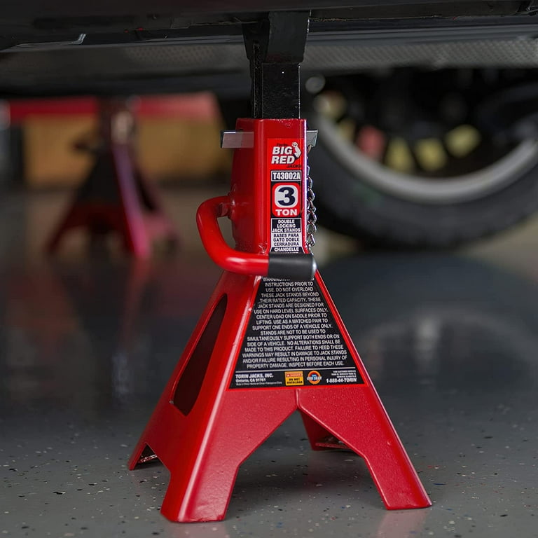 Torin T43002A Big Capacity Double Locking Steel Jack Stands, Red, 3 Ton