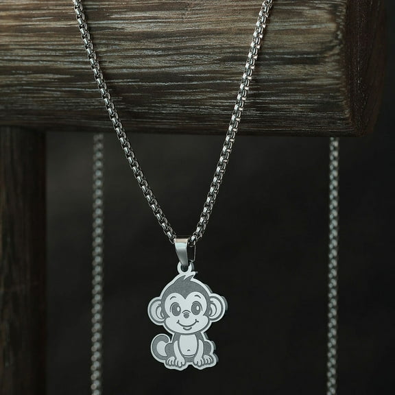 Stainless Steel Monkey Pendant Cute Cartoon Necklace Birthday Party Accessory Gift for Men and Women