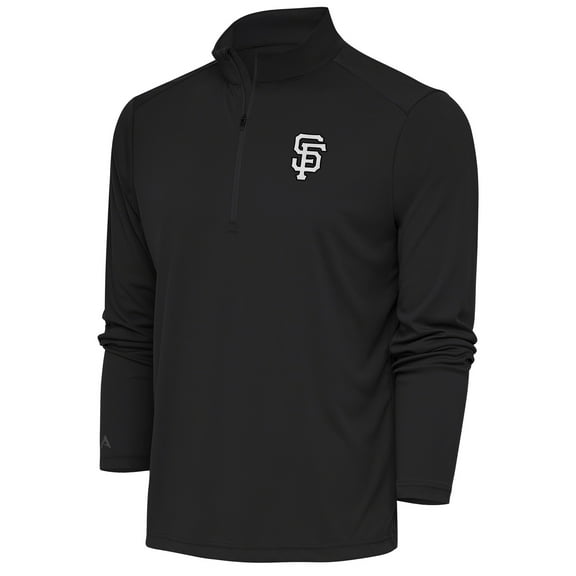 Men's Antigua Charcoal San Francisco Giants Metallic Tribute Quarter-Zip Top