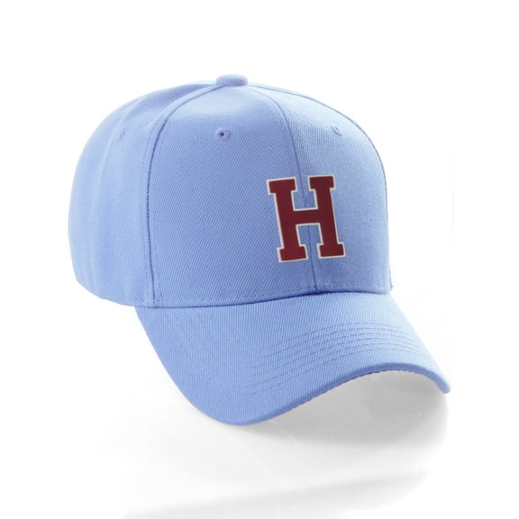 Classic Baseball Hat Custom A to Z Initial Team Letter, Sky Cap White Red Letter H