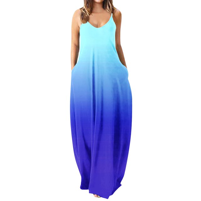 B91xZ Femmes Summer Robe Sans Manches Casual Flutter Sans Manches Cou Smocked Taille Élastique à Plusieurs Niveaux Robe Midi, Bleu L