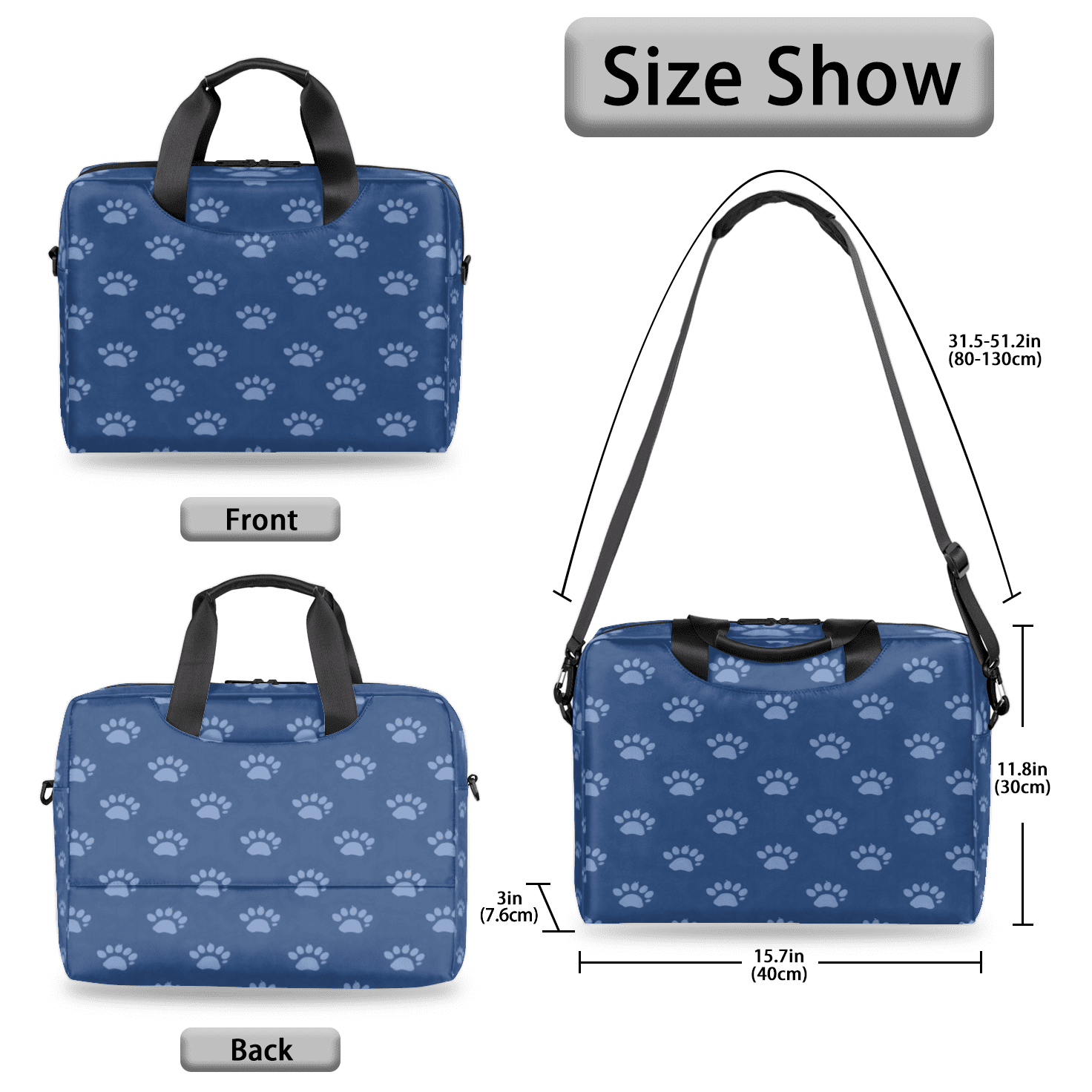 Herdesigns Blue Dog Paw Print Laptop Bag for Women Men, Computer Case Briefcase Messenger Bags, 15-15.6 inch Laptop Sleeve Shoulder Bag