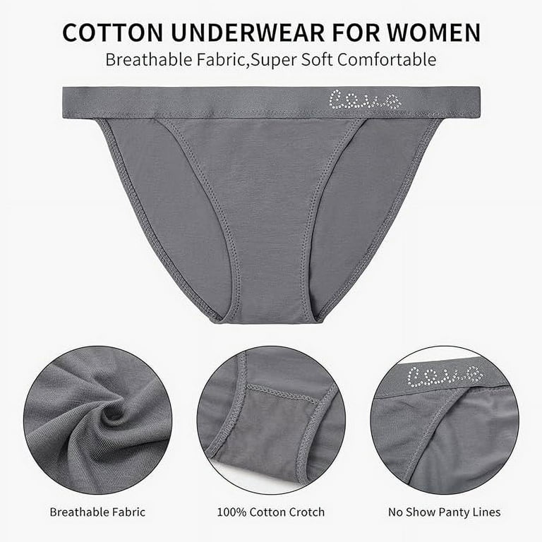 LEVAO Cotton Underwear Women Cheeky Panties Rhinestone Logo Low Rise String  Bikini Panties 6 Pack S-XL