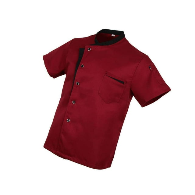 facefd Veste de Chef Unisexe Manteau Manches Courtes Chemise Uniforme Femme Chef Hôtel Cuisine Uniforme Rouge 2TG