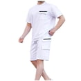 thumbnail image 1 of Ensemble Décontracté à Manches Courtes et Col Rond et Shorts à Taille Élastique avec Cordon pour Hommes, Mélange Coton Polyester, Noir, P, 1 of 6