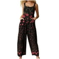 thumbnail image 2 of Pntutb Plus Size Clearance!Fashion Womens Pockets Printing Cold Shoulder Suspender Cami Pants Button Jumpsuit, 2 of 5