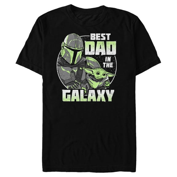 Men's Star Wars: The Mandalorian Distressed Best Dad in the Galaxy  Graphic Tee Black Large