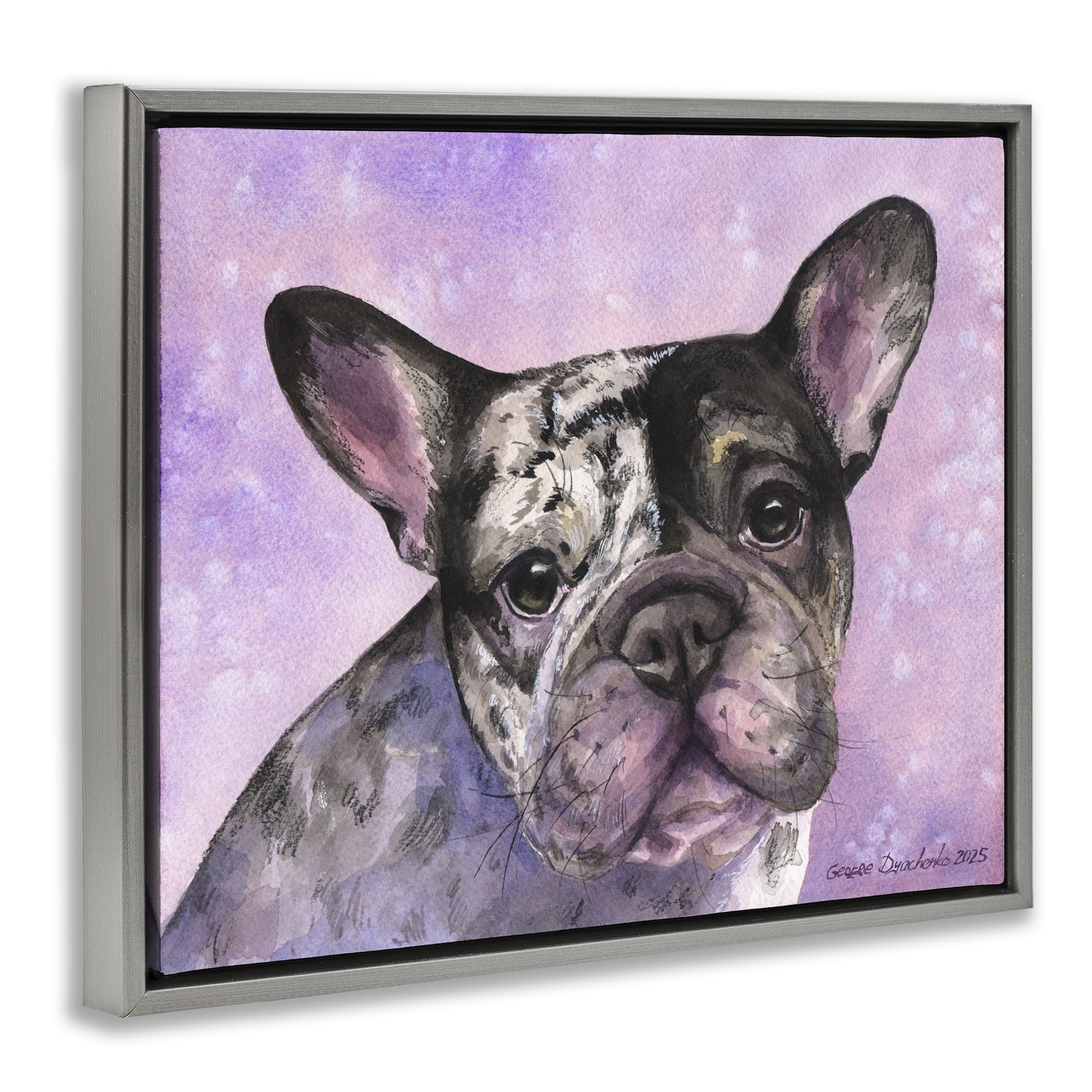 Stupell Industries Harlequin French Bulldog Gray Framed Floater Canvas Wall Art, design by George Dyachenko