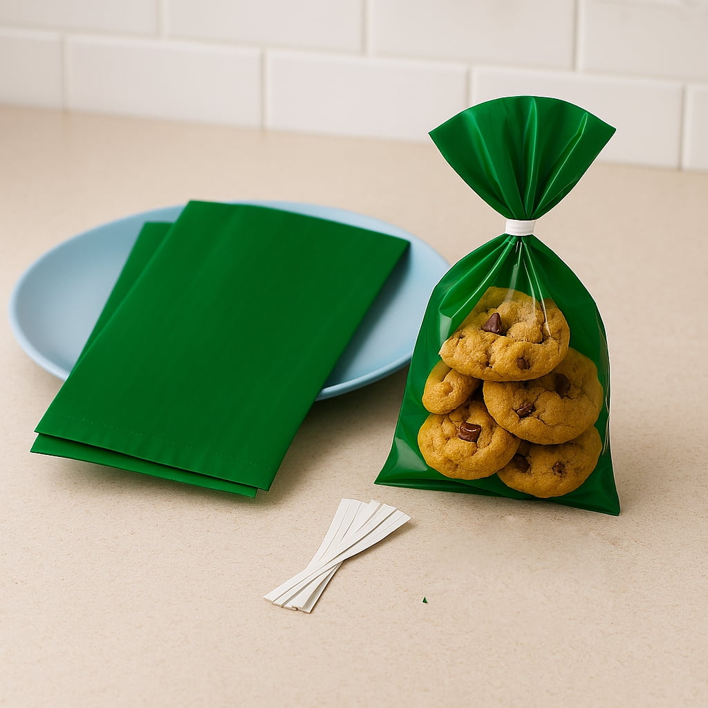 Green Treat Bags with Twist Ties, 5" x 3" x 11", 20 Pieces, by Way To Celebrate