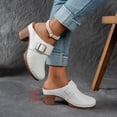 thumbnail image 7 of Rokment Buckles Platform High Heels Clogs Mules Sandals for Women Ladies 2026 Fashion Casual Leather Closed Toe Chunky Block Pumps Dress Slip on Slides Summer Shoes White Size 7, 7 of 7