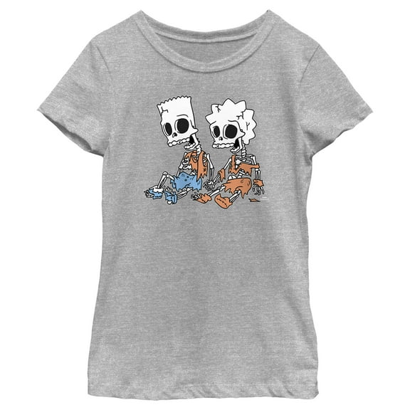 Girl's The Simpsons Skeleton Bart and Lisa  Graphic Tee Athletic Heather Medium