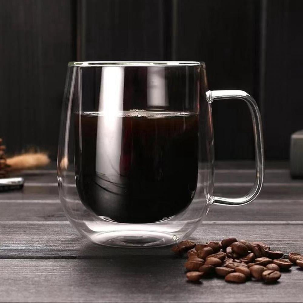2PCS Double Walled Glass Coffee Mugs with Handle, Insulated Layer Large Cup  for Tea Beer Cappuccino