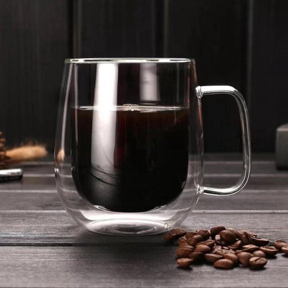 Glass Cups,Double Walled Insulated Drinking Glasses with Handle Coffee Cups, Tea Cups, Latte Cups, Beer Glasses, Latte Mug, Clear Mugs, Glass Cappuccino Cups