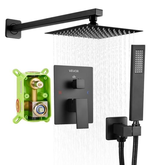 VEVOR Shower Faucet Set, Rainfall Bathroom Shower System with 8-Inch Square Rain Shower Head and Handheld Spray, Wall Mounted Bath Fixtures with Brass Valve and Trim Kit, Matte Black