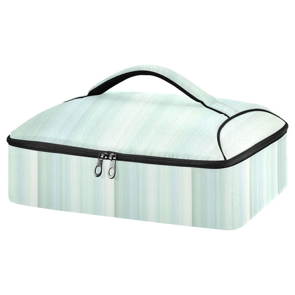 Iauyy Casserole Carrier for Hot Food Insulated Casserole Travel Carry Bag with Lid Food Warmer Bag for Party/Picnic,Light Green Vertical Stripes