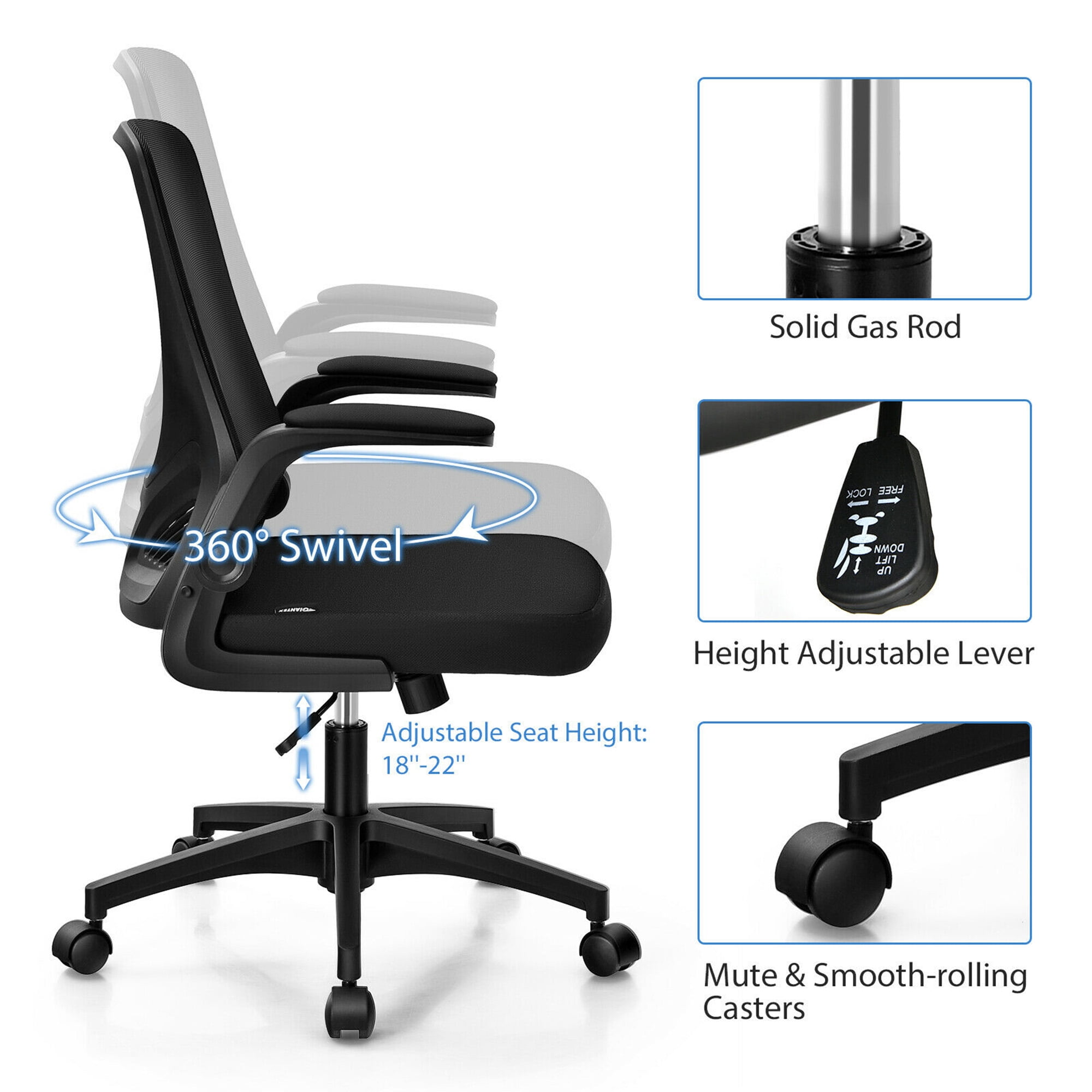 ANGELES HOME Black Sponge Office Chair with Flip-Up Arms and