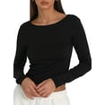 thumbnail image 2 of Blotona Women Long Sleeve Cropped T-shirt Casual Solid Color Backless Pullover Tops Streetwear Clubwear, 2 of 8