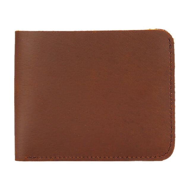 Men Retro Wallet Money Bag Coin Pocket Slim Purse Cowhide Change Card Short Handmade Fashionable for Business Driver Brown Horizontal
