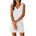 thumbnail image 5 of Miluxas Women's Bow Tie Shoulder Strap Sleeveless Mini Dress Solid V Neck Shirt Short Dress Beach Vacation Outfits White, 5 of 9