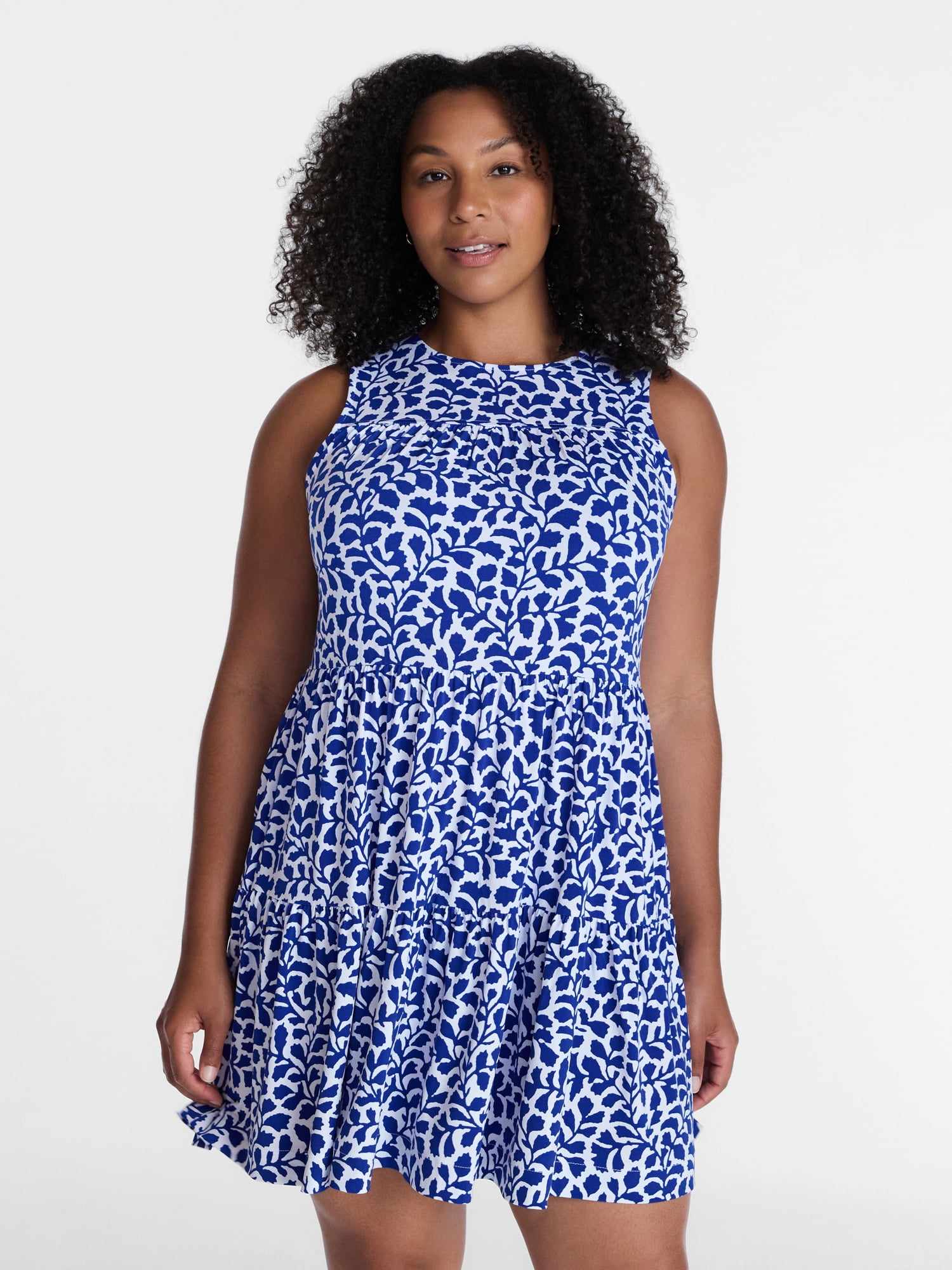 Time and Tru Women's and Women's Plus Sleeveless Tiered Mini Dress, Sizes XS-4X