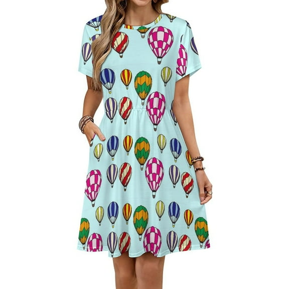 Hot Air Balloons Sundress Short Sleeve Dress Summer Women Clothes Dress for Women Dresses