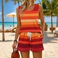 thumbnail image 5 of 2 Piece Short Sets for Women Vacation Beach Outfits Striped Square Neck Tank Tops & Drawstring Boho Shorts Set Tropical Loungewear,Hot Pink XXL, 5 of 7