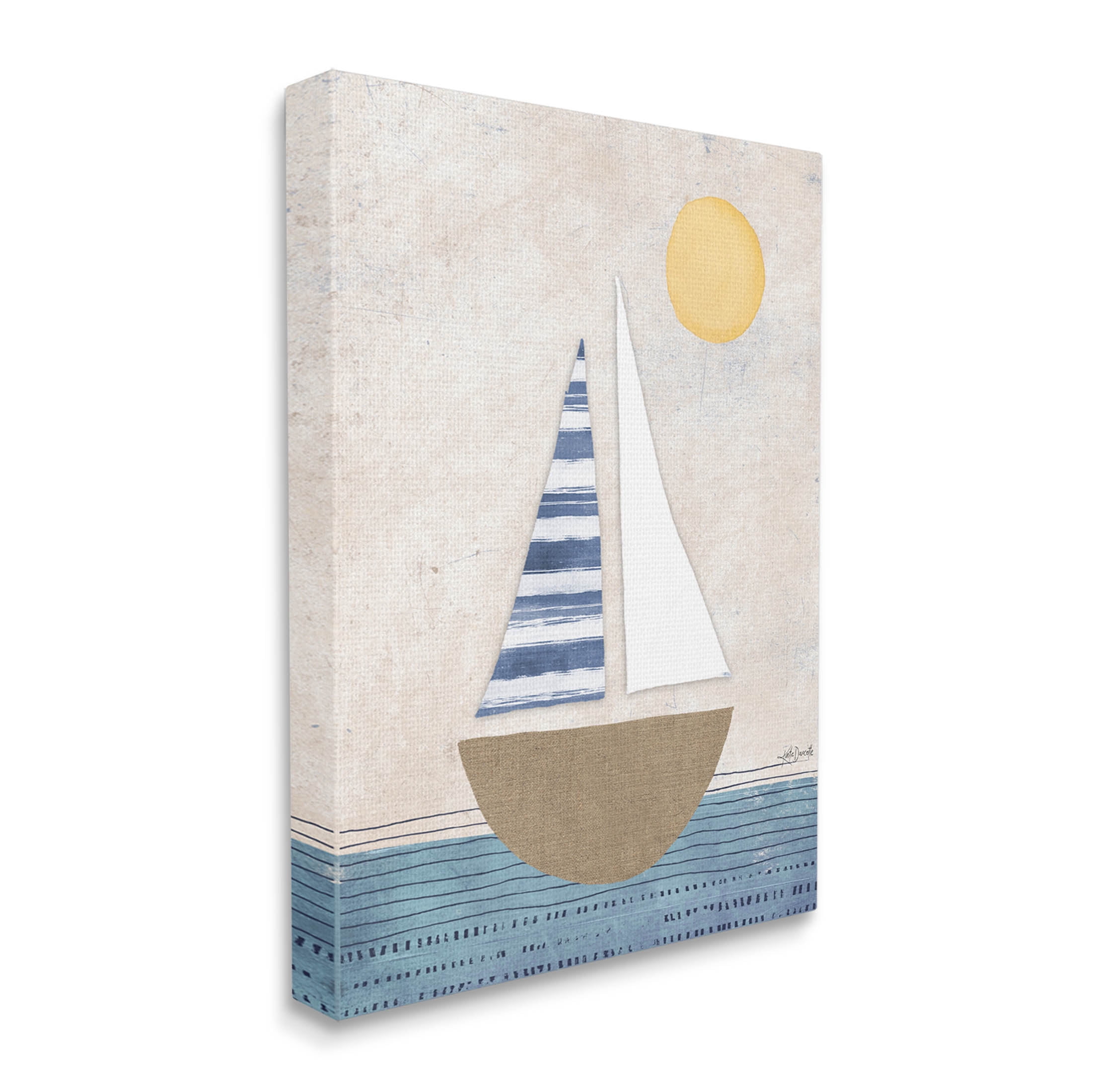 Stupell Industries Geometric Sailboat Striped Ocean Water Graphic Art Gallery Wrapped Canvas Print Wall Art, Design by Katie Doucette