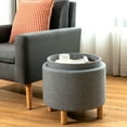 thumbnail image 3 of Gymax Pouf Rond de Rangement avec Plateau, Repose-Pieds Rembourré d'Accent avec Pattes en Bois, Gris, 3 of 10