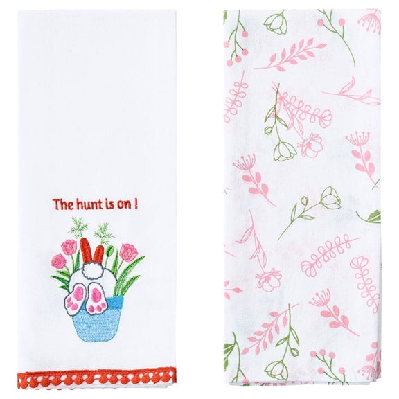 Embroidered Bunny Kitchen Towels Set of 2