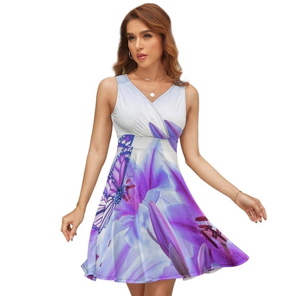 Purple Butterfly Sundress Sleeveless Dress Summer Women Clothes Dress for Women Dresses