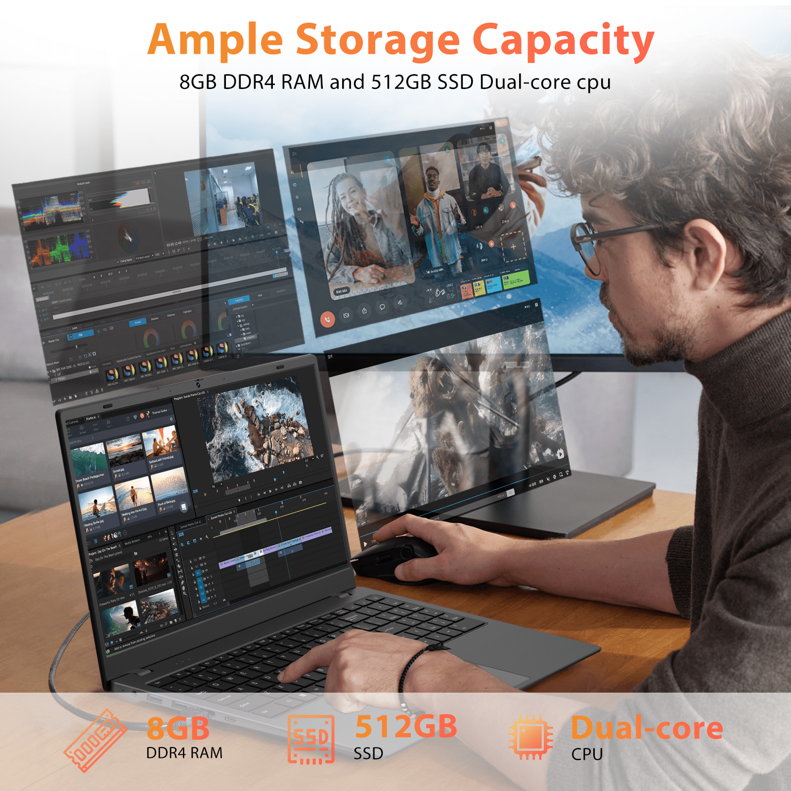 RNRUO 15.6" Windows 11 Laptop, Dual 8GB RAM, 512GB SSD, AMD 3020e Processor, 2 Cores Up to 2.6GHz, With Office 2024, 1920x1080 Display WiFi5 BT5.0 for Student, Home Office, Business