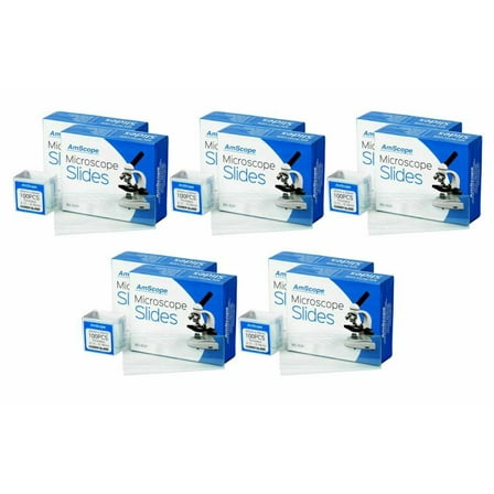 AmScope 5-Pack of 100 Blank Microscope Slides   5 x 100 Square Glass Coverslips