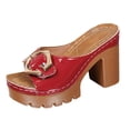 thumbnail image 7 of Rokment Women's Platform Heels Slides Sandals Ladies 2026 Fashion Casual Leather Metal Buckle Peep Toe Chunky Block Extra Heeled Dressy Slip on Comfortable Walking Summer Backless Shoes Red Size 7, 7 of 7
